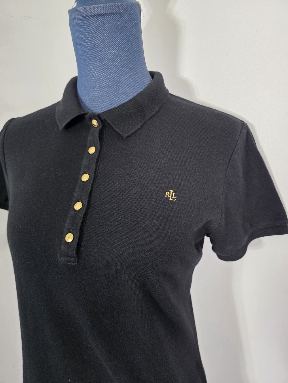 Lauren Ralph Lauren Black Short Sleeve Polo Shirt Gold Hardware Size M - Picture 3 of 8